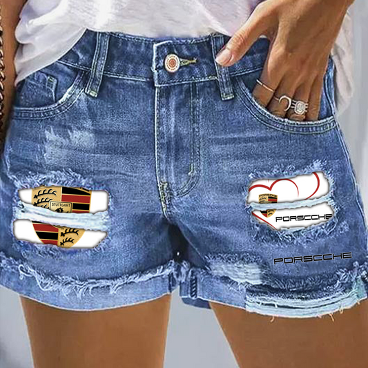Porsche Rip Print Fashion Denim Shorts NDD