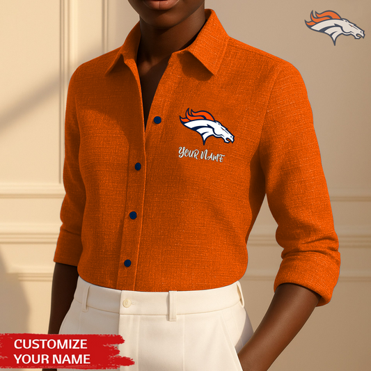 Premium NFL DEN Long Sleeve Button Up Shirt V1 NMD TTV
