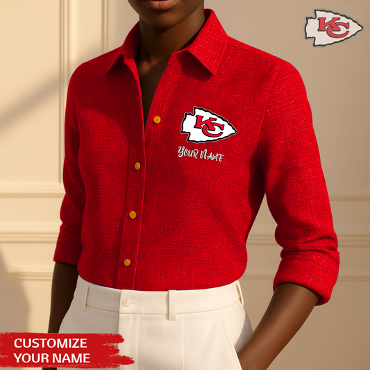 Premium NFL KC Long Sleeve Button Up Shirt V1 NMD TTV