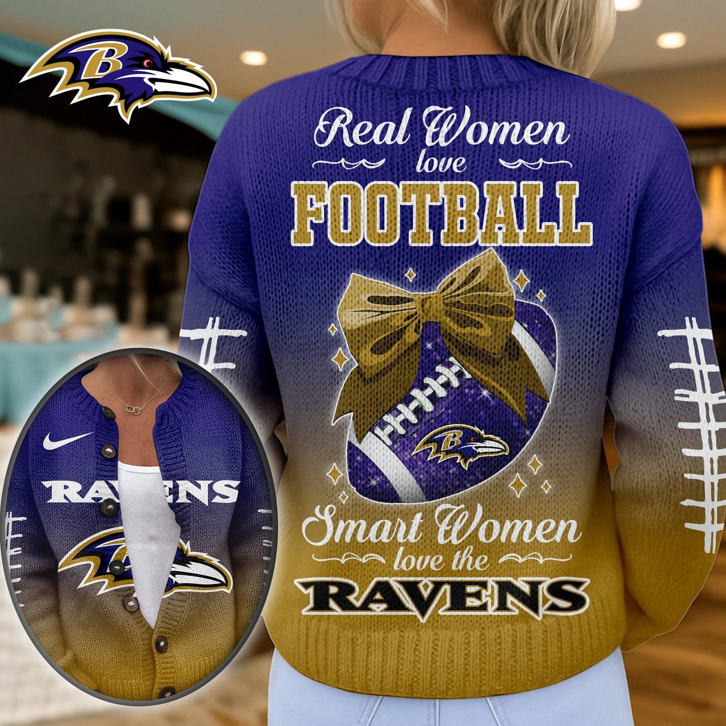 Premium NFL X BAL Smart Woman Love Football Cozy Split Knit Cardigan NDT NHM