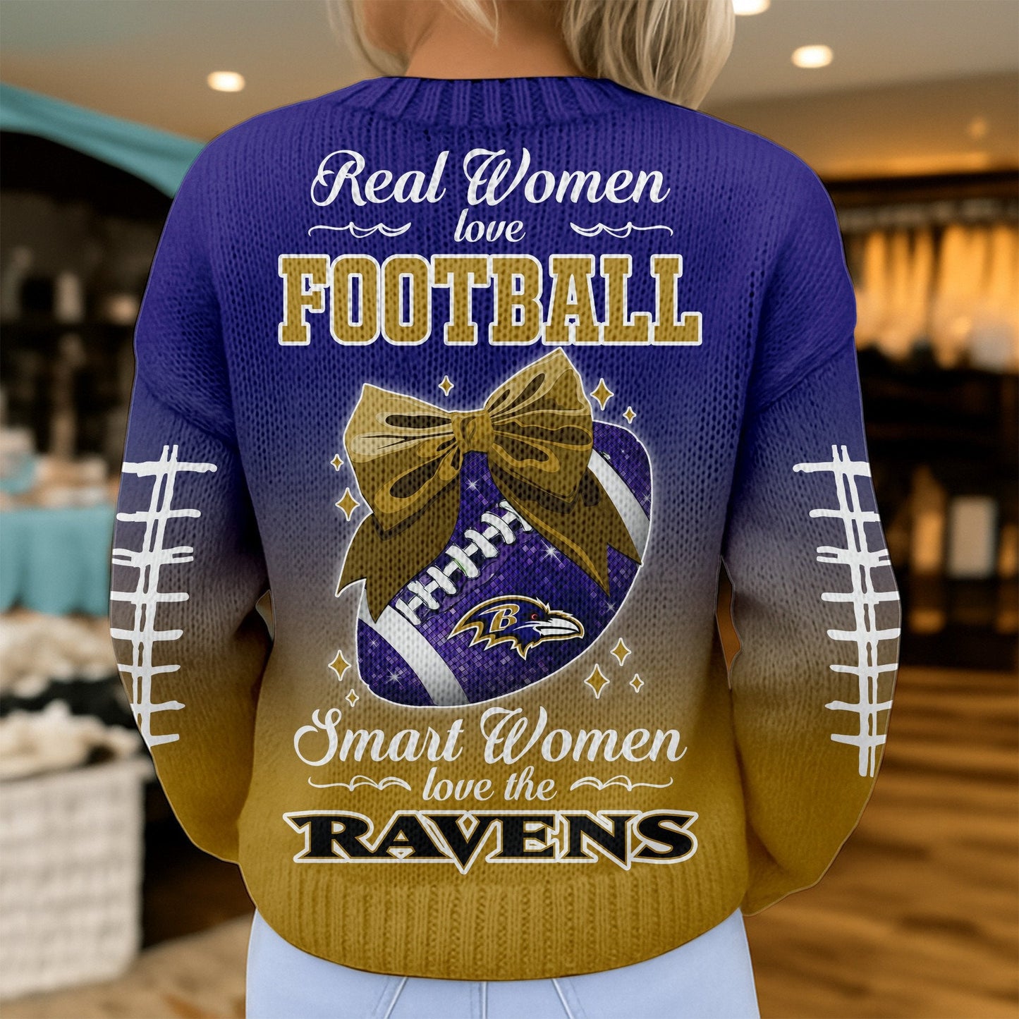 Premium NFL X BAL Smart Woman Love Football Cozy Split Knit Cardigan NDT NHM