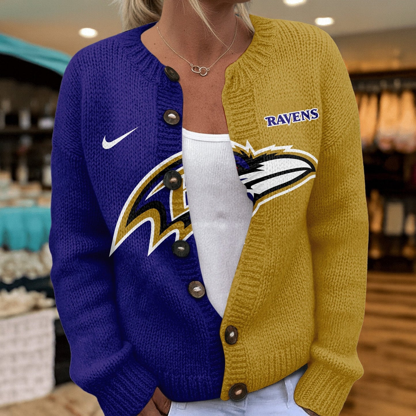 Premium NFL X BAL Smart Woman Love Football Cozy Split Knit Cardigan V2 NDT NHM