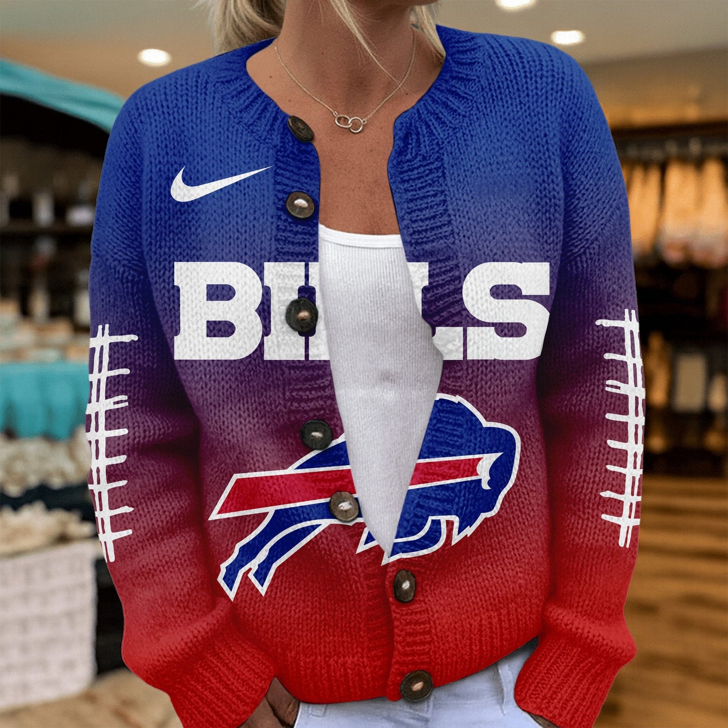 Premium NFL X BUF Smart Woman Love Football Cozy Split Knit Cardigan NDT NHM
