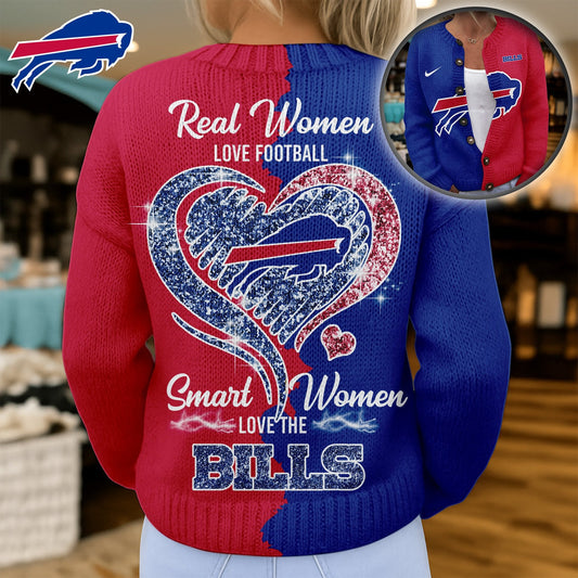 Premium NFL X BUF Smart Woman Love Football Cozy Split Knit Cardigan V2 NDT NHM