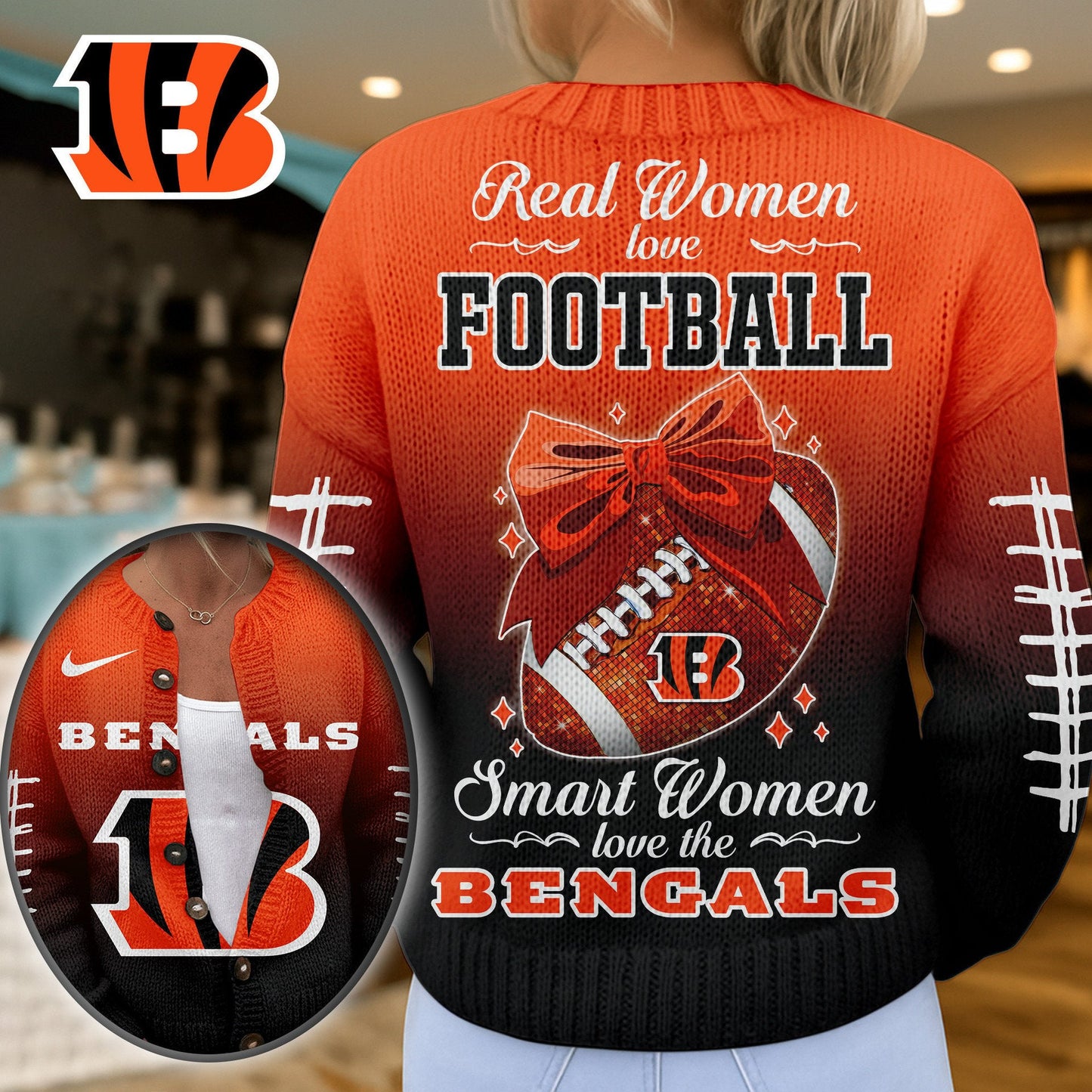 Premium NFL X CIN Smart Woman Love Football Cozy Split Knit Cardigan NDT NHM