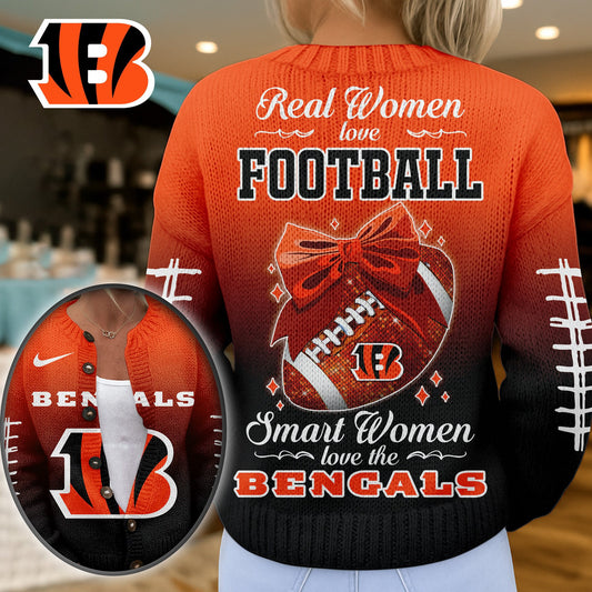 Premium NFL X CIN Smart Woman Love Football Cozy Split Knit Cardigan NDT NHM