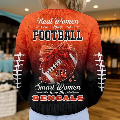 Premium NFL X CIN Smart Woman Love Football Cozy Split Knit Cardigan NDT NHM
