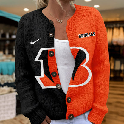 Premium NFL X CIN Smart Woman Love Football Cozy Split Knit Cardigan V2 NDT NHM