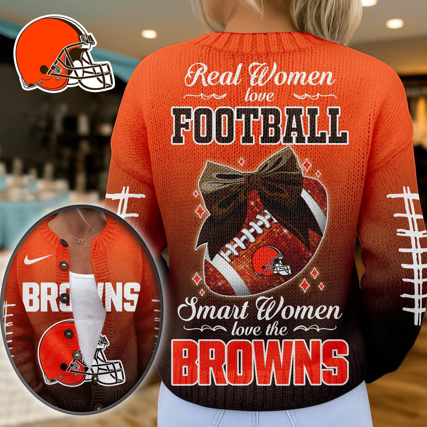 Premium NFL X CLE Smart Woman Love Football Cozy Split Knit Cardigan NDT NHM