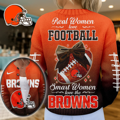 Premium NFL X CLE Smart Woman Love Football Cozy Split Knit Cardigan NDT NHM
