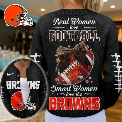 Premium NFL X CLE Smart Woman Love Football Cozy Split Knit Cardigan NDT NHM