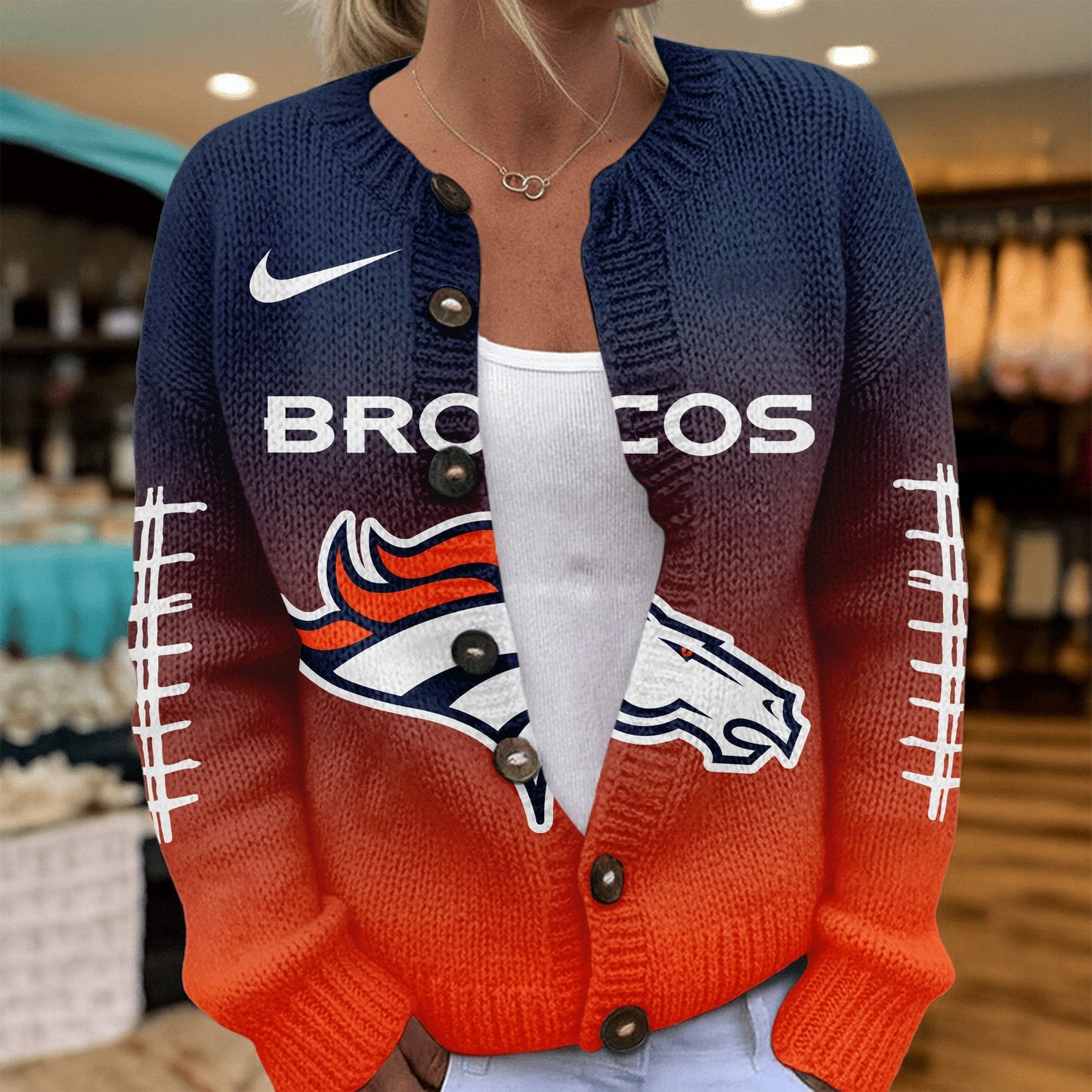 Premium NFL X DEN Smart Woman Love Football Cozy Split Knit Cardigan NDT NHM