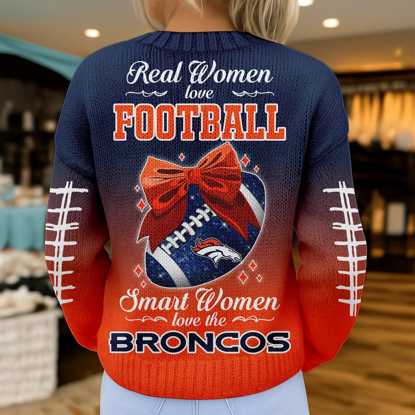 Premium NFL X DEN Smart Woman Love Football Cozy Split Knit Cardigan NDT NHM