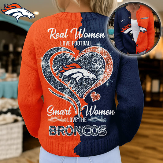 Premium NFL X DEN Smart Woman Love Football Cozy Split Knit Cardigan V2 NDT NHM