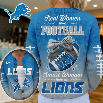 Premium NFL X DET Smart Woman Love Football Cozy Split Knit Cardigan NDT NHM