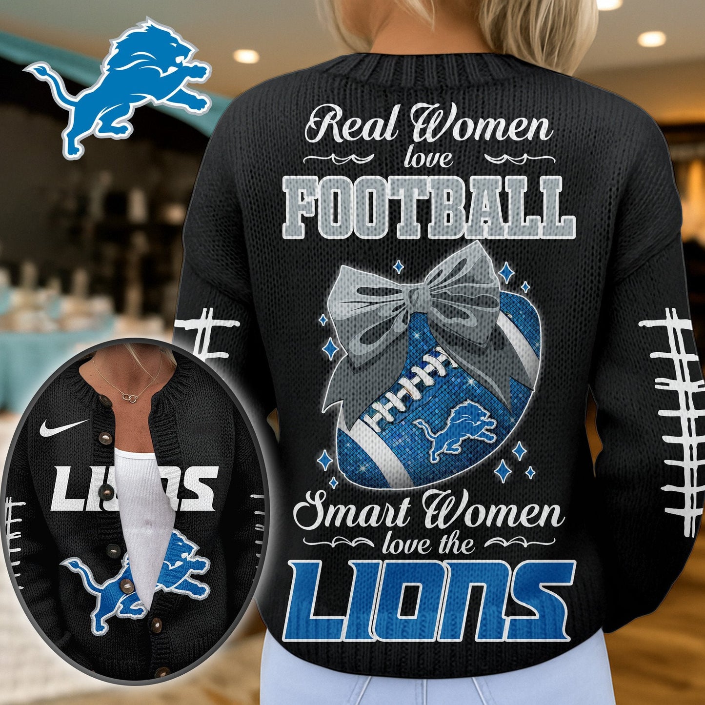 Premium NFL X DET Smart Woman Love Football Cozy Split Knit Cardigan NDT NHM