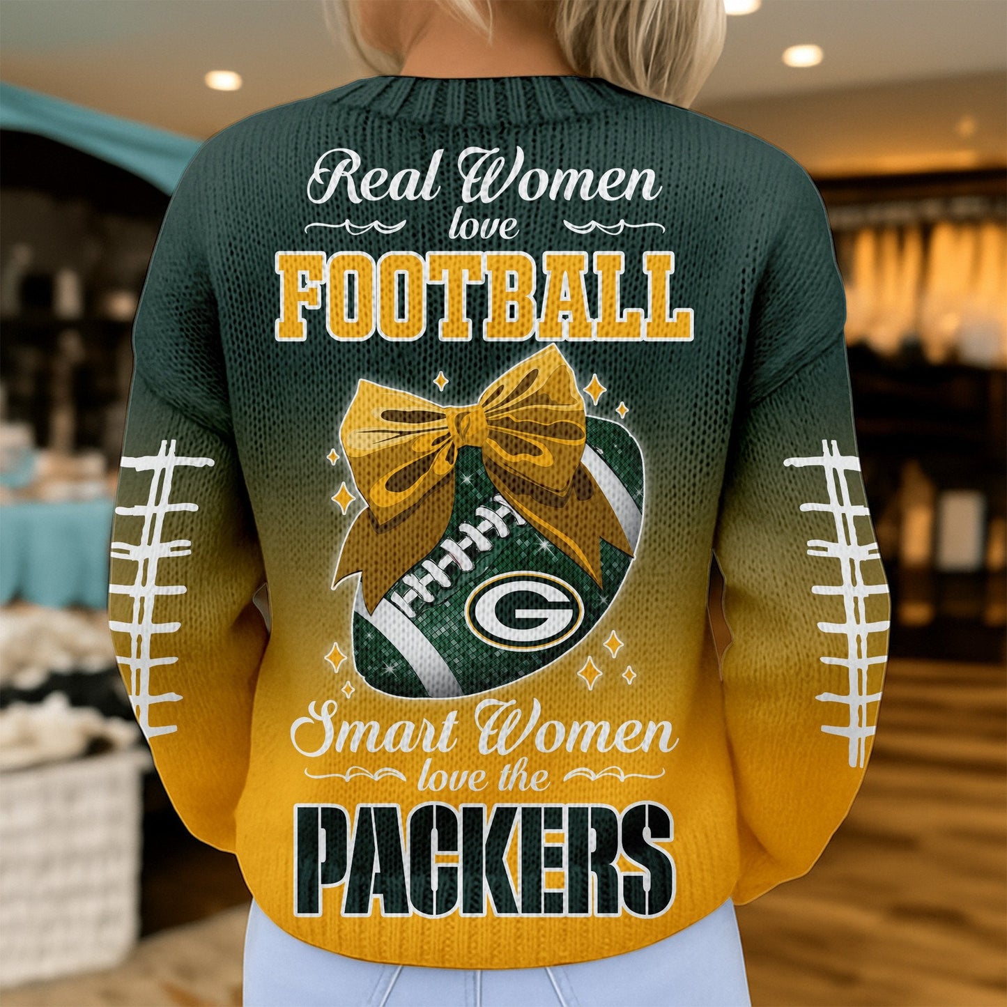 Premium NFL X GB Smart Woman Love Football Cozy Split Knit Cardigan NDT NHM