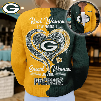 Premium NFL X GB Smart Woman Love Football Cozy Split Knit Cardigan V2 NDT NHM