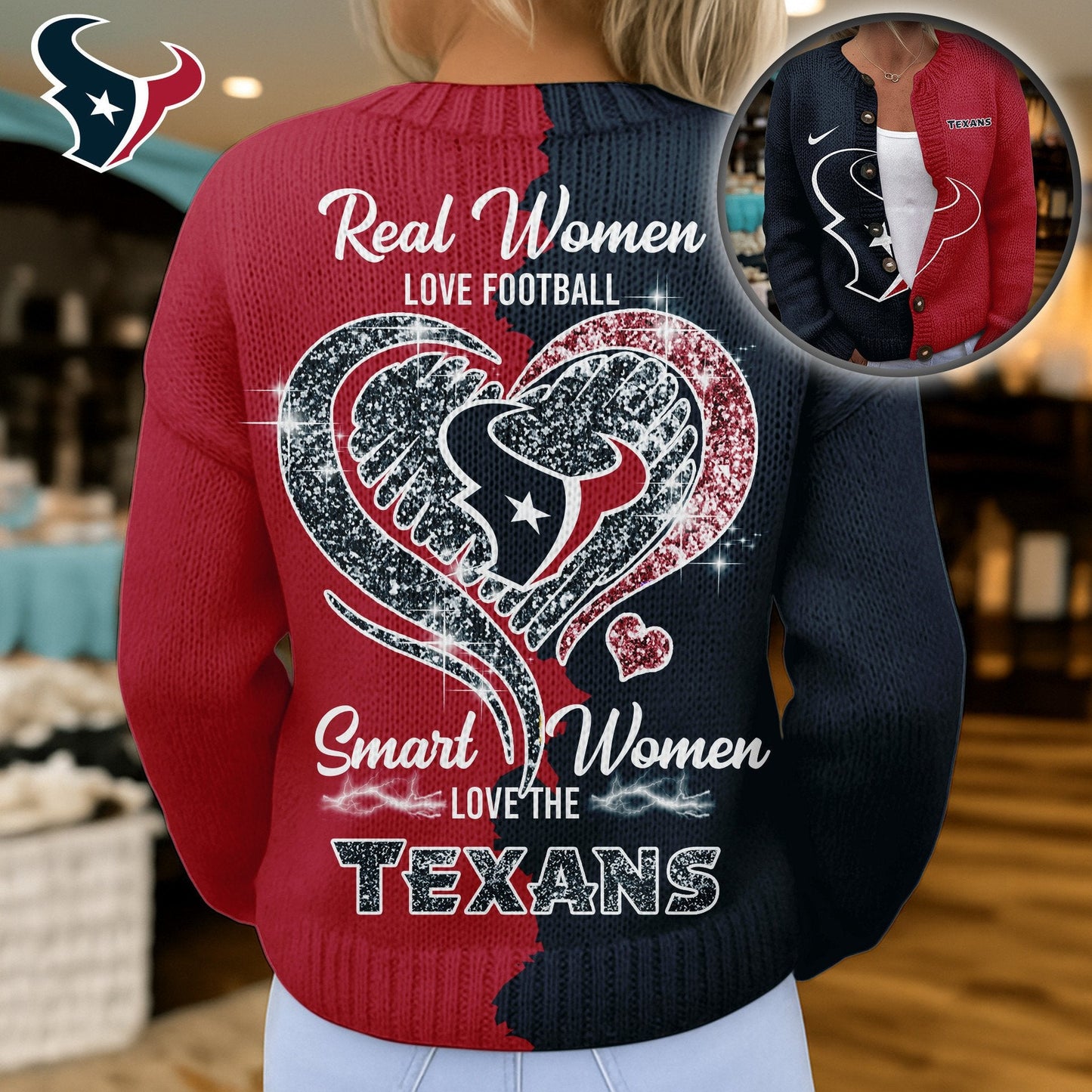 Premium NFL X HOU Smart Woman Love Football Cozy Split Knit Cardigan V2 NDT NHM