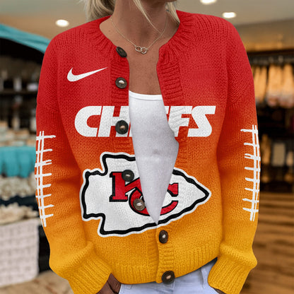Premium NFL X KC Smart Woman Love Football Cozy Split Knit Cardigan NDT NHM
