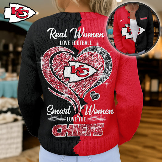 Premium NFL X KC Smart Woman Love Football Cozy Split Knit Cardigan V2 NDT NHM