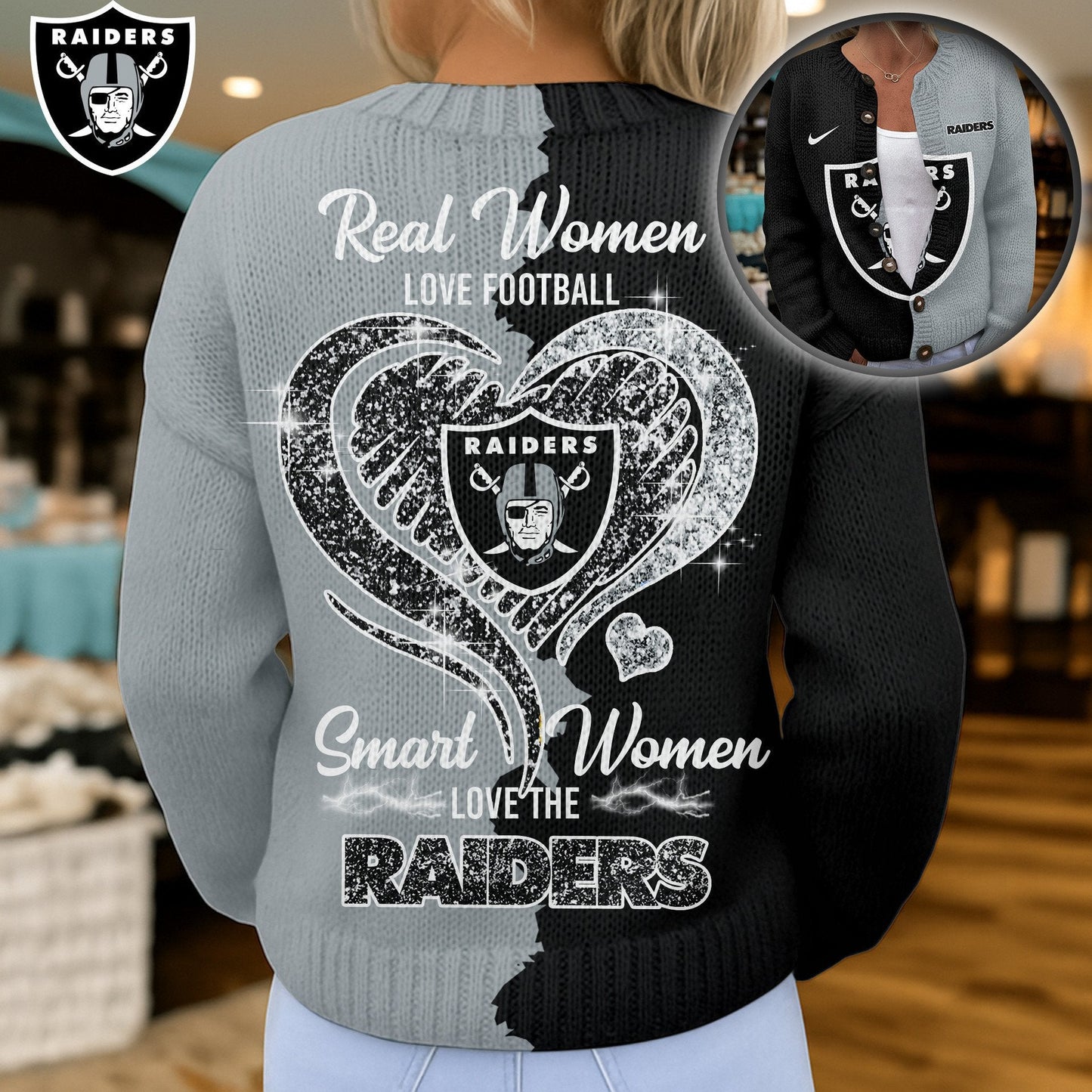 Premium NFL X LV Smart Woman Love Football Cozy Split Knit Cardigan V2 NDT NHM