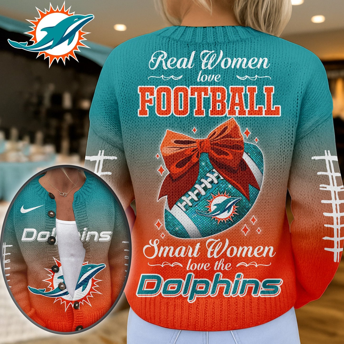 Premium NFL X MIA Smart Woman Love Football Cozy Split Knit Cardigan NDT NHM