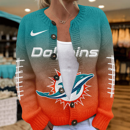 Premium NFL X MIA Smart Woman Love Football Cozy Split Knit Cardigan NDT NHM