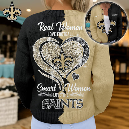 Premium NFL X NO Smart Woman Love Football Cozy Split Knit Cardigan V2 NDT NHM