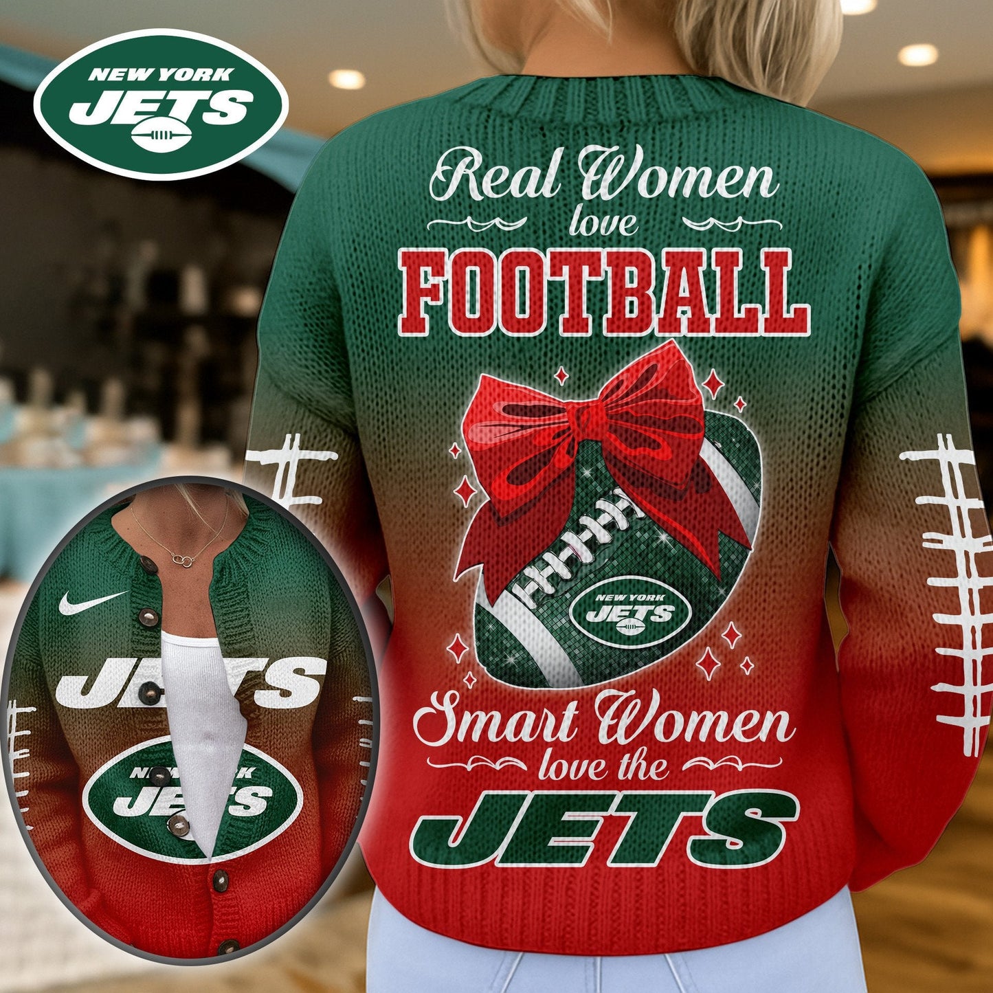 Premium NFL X NYJ Smart Woman Love Football Cozy Split Knit Cardigan NDT NHM