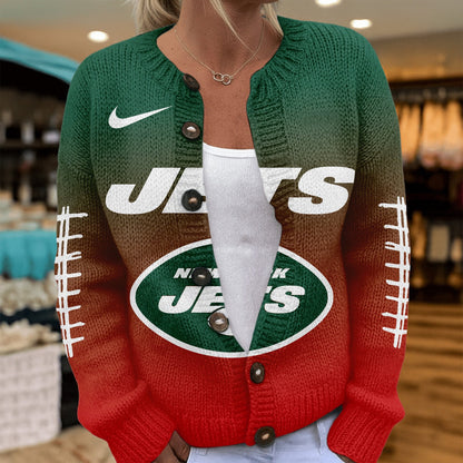 Premium NFL X NYJ Smart Woman Love Football Cozy Split Knit Cardigan NDT NHM