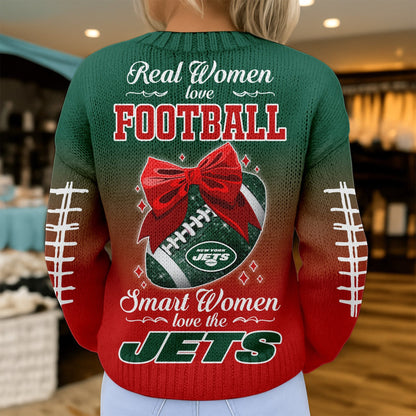 Premium NFL X NYJ Smart Woman Love Football Cozy Split Knit Cardigan NDT NHM