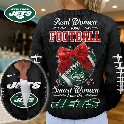 Premium NFL X NYJ Smart Woman Love Football Cozy Split Knit Cardigan NDT NHM