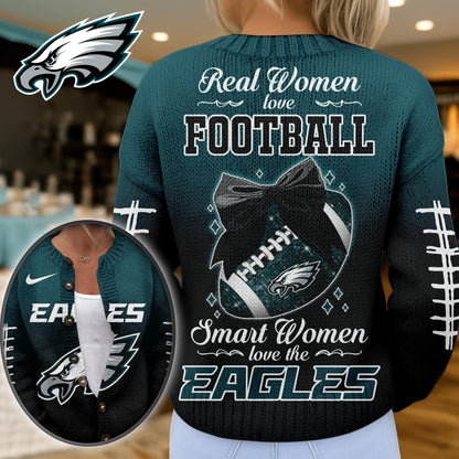 Premium NFL X PHI Smart Woman Love Football Cozy Split Knit Cardigan NDT NHM