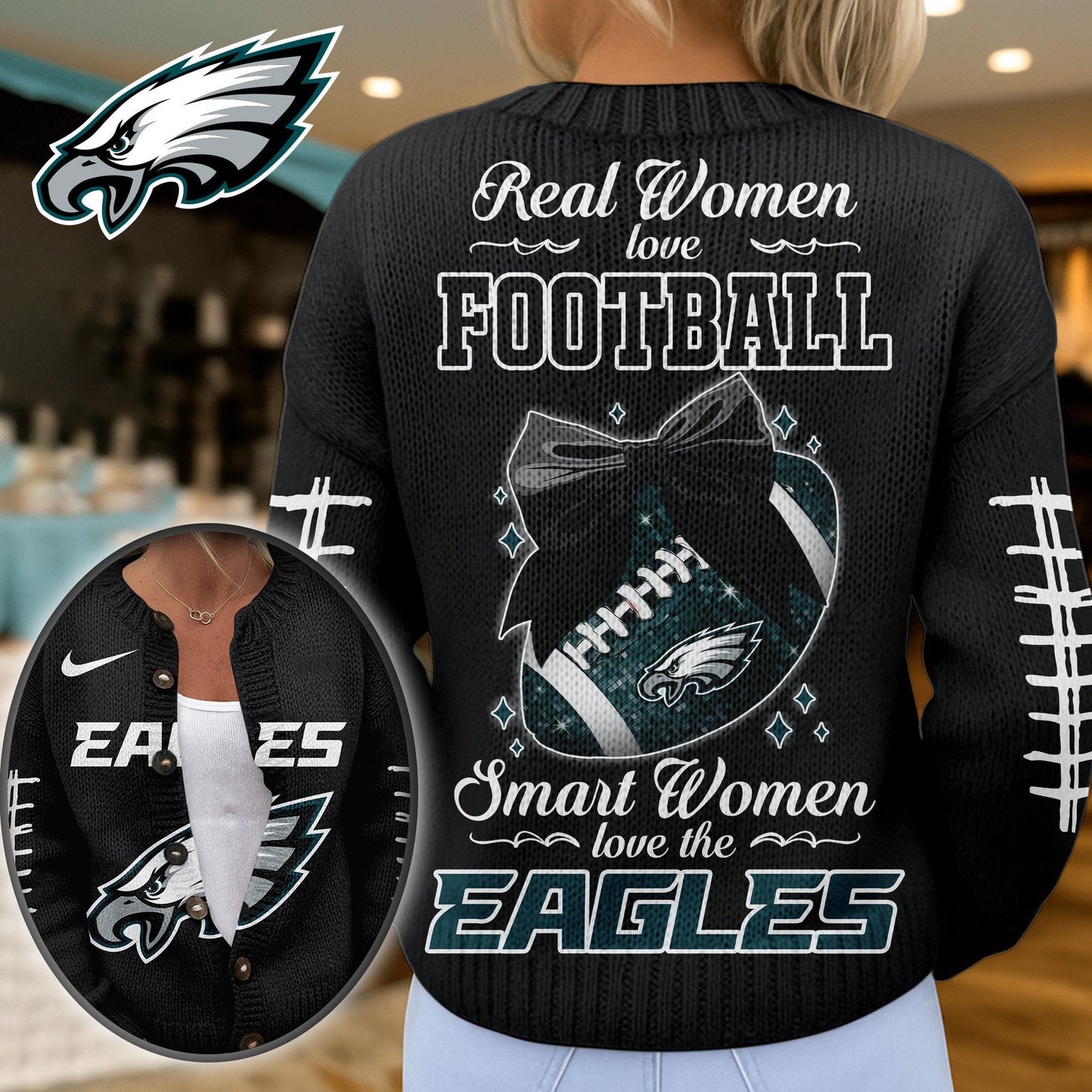 Premium NFL X PHI Smart Woman Love Football Cozy Split Knit Cardigan NDT NHM