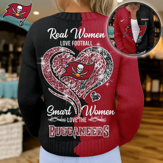 Premium NFL X TB Smart Woman Love Football Cozy Split Knit Cardigan V2 NDT NHM
