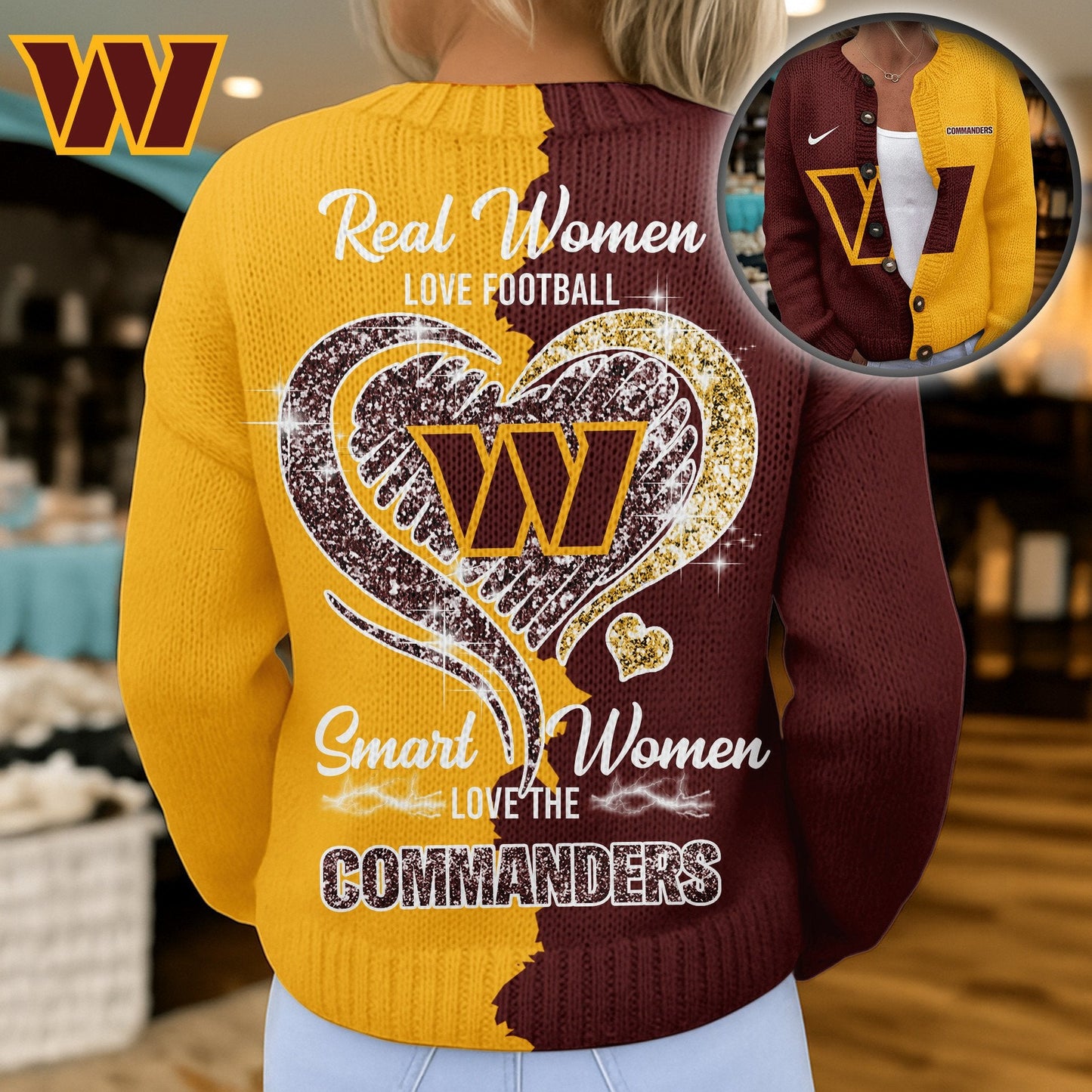 Premium NFL X WAS Smart Woman Love Football Cozy Split Knit Cardigan V2 NDT NHM