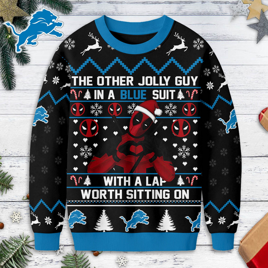 Premium NFL x  DET Deadpool Christmas Ugly Sweater NDT NHM 131125