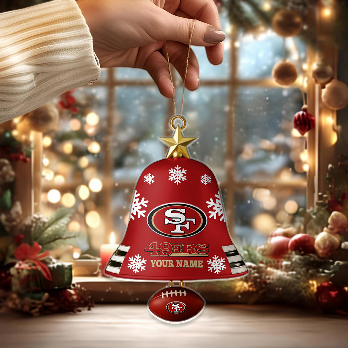 SF x NFL Christmas Bell Ornament Custom Any Name DatND DVT