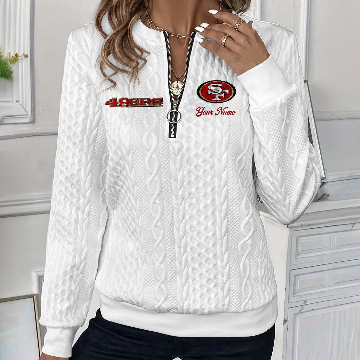 SF x NFL Women's Quilted Zip-UP Sweatshirt DatND DVT