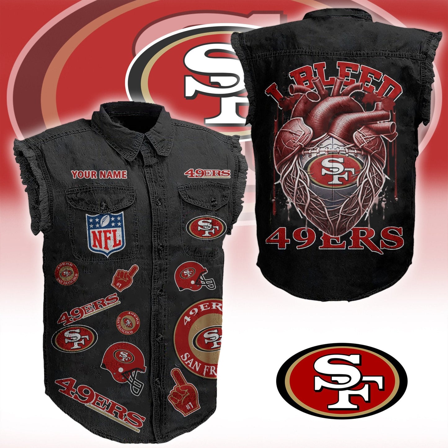 SF49 NFL Personalize Sleeveless Denim Jacket For Fan DDT CTND