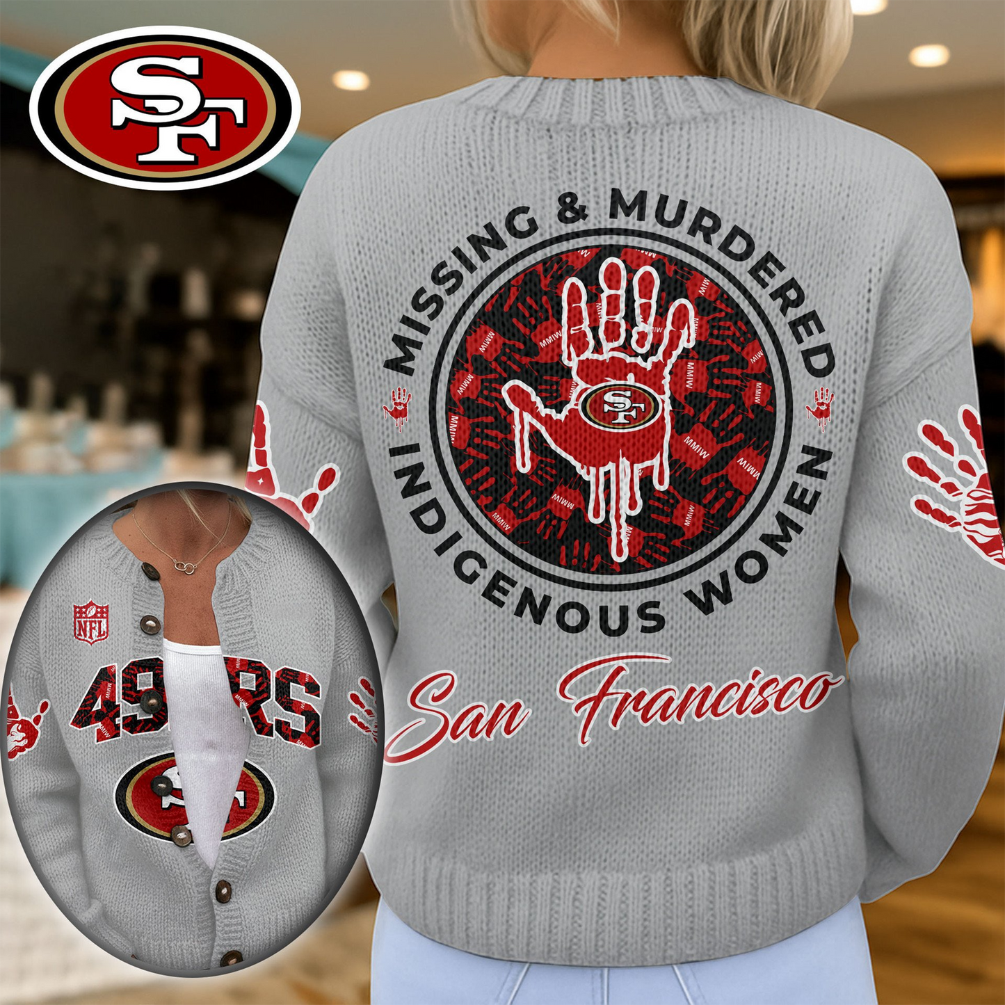 SF49 Premium NFL Cozy Knit Cardigan DDT NTL