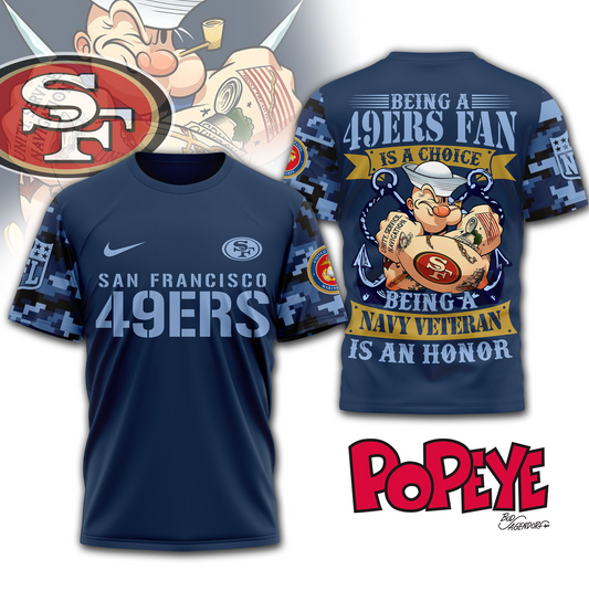 SF49 Premium NFL Navy Veteran Popeye 3D Shirt DDT CTND