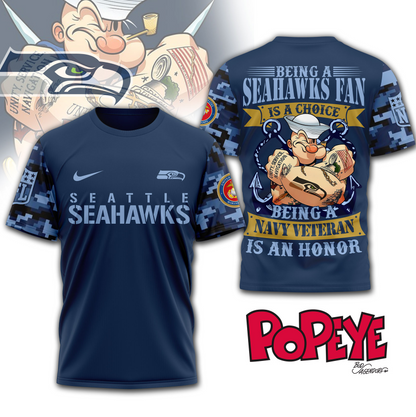 SS Premium NFL Navy Veteran Popeye 3D Shirt DDT CTND
