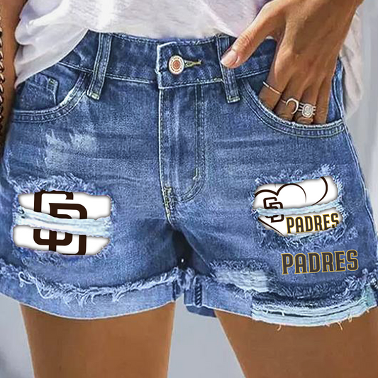 San Diego Padres Print Fashion Denim Shorts