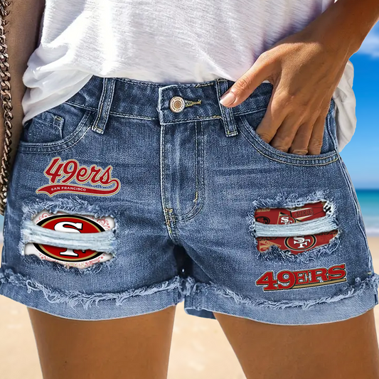 San Francisco 49ers Rip Print Fashion Denim Shorts NDD