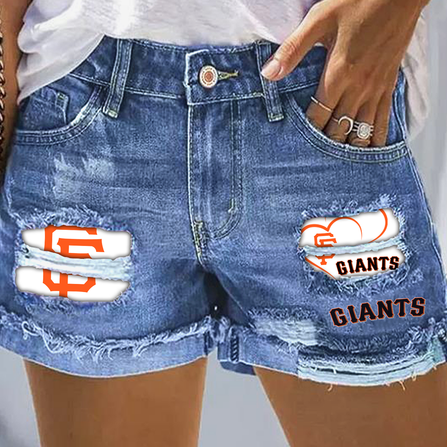 San Francisco Giants Print Fashion Denim Shorts