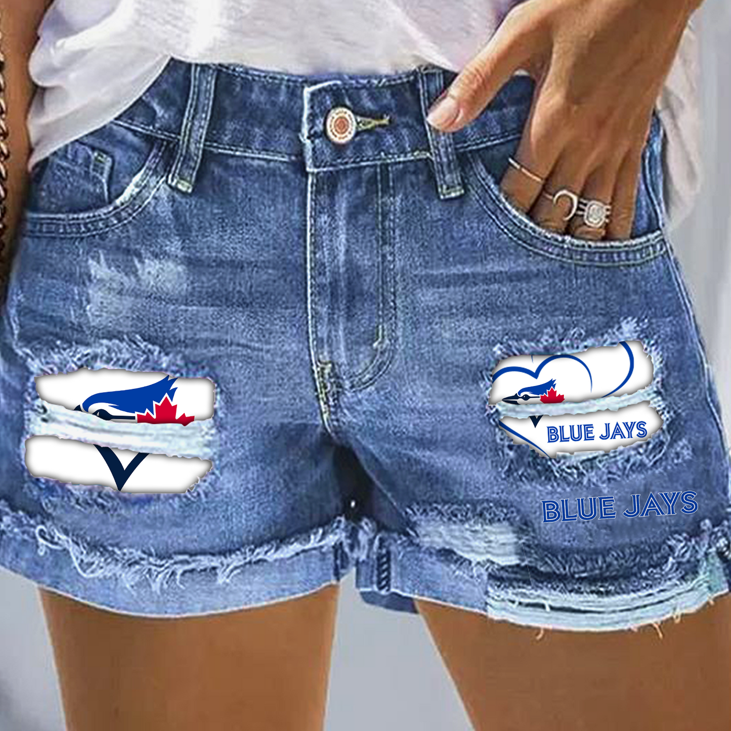 Toronto Blue Jays Print Fashion Denim Shorts