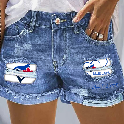Toronto Blue Jays Print Fashion Denim Shorts