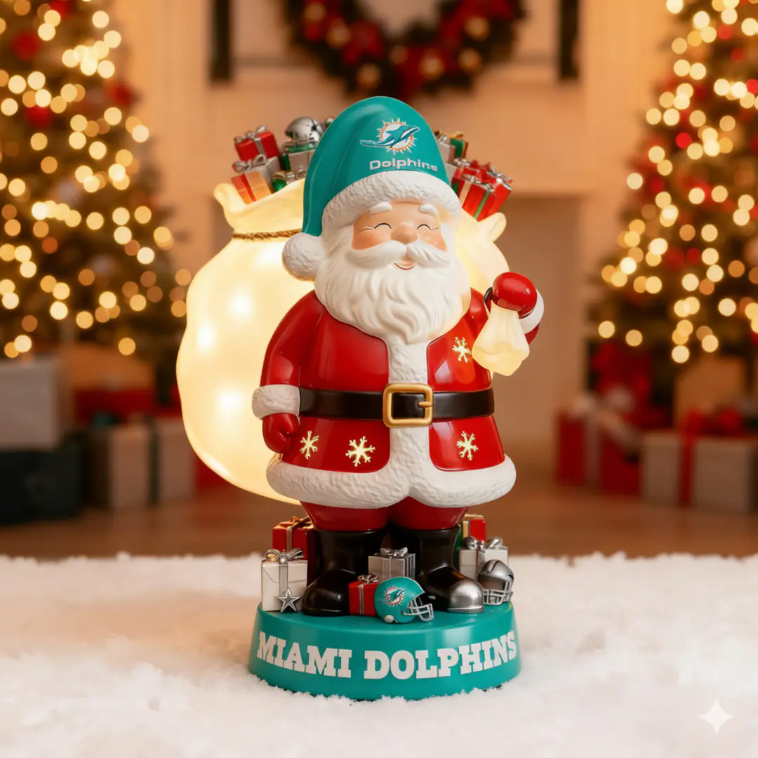 UNIQUE NFL X MIA Santa Claus LED NITE Holiday Statuary NDT NHM